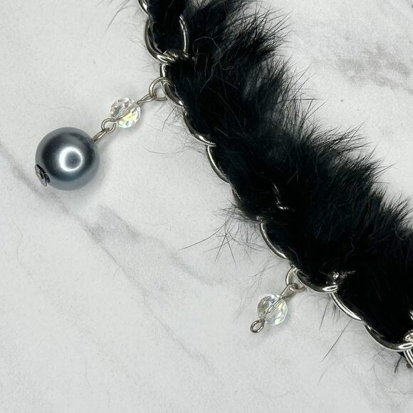 Beaded Fur Woven Silver Tone Chain Link Belt One Size OS Boho ✨ - Picture 7 of 13